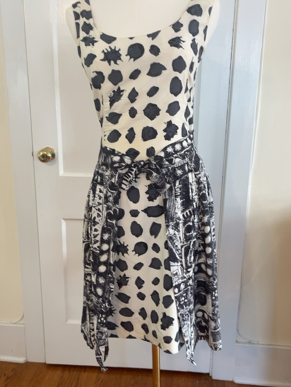 Runway Christian Lacroix Paris Black White Mixed Print Wrap Dress Archival 6084